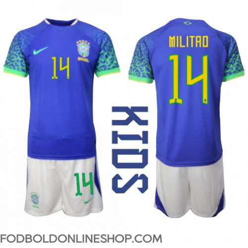 Brasilien Eder Militao #14 Udebane Trøje Børn VM 2022 Kortærmet (+ Korte bukser)